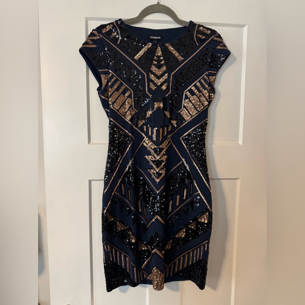 Express Black and Gold Sequin Dress - Never Worn